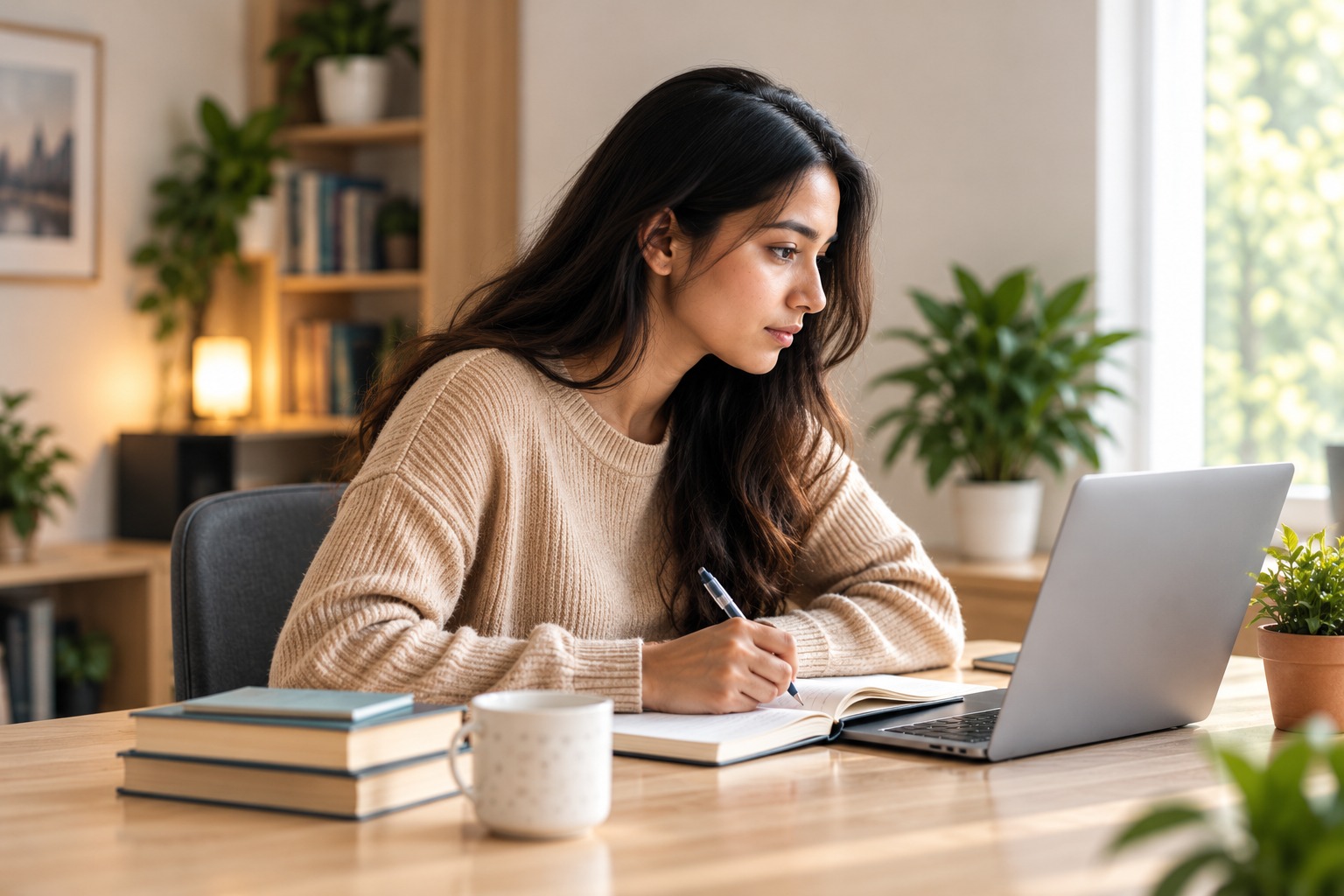 International student preparing at a laptop